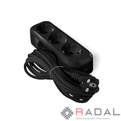 Удлинитель 3х5м с заземл. 16А IP20 Е-303 ПВС 3х1 АБС-пластик черн. UNIVersal 2182