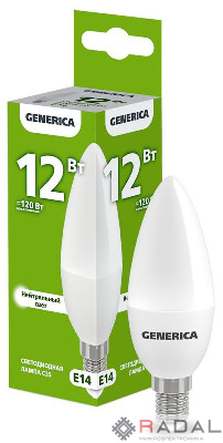 Лампа светодиодная C35 12Вт свеча 4000К E14 230В GENERICA LL-C35-12-230-40-E14-G