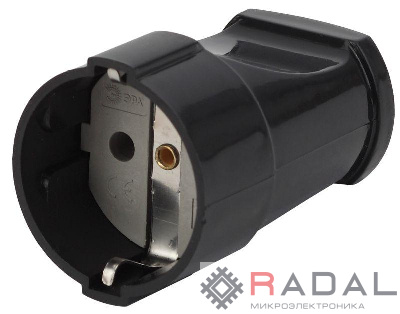 Розетка кабельная с заземл. прямая 16А черн. Rx2-B ЭРА Б0039683
