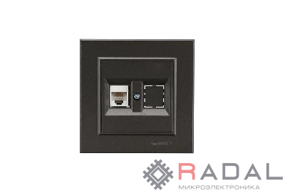 Розетка компьютерная+гнездо СП Karea 16А IP20 CAT 5 дым. металлик Makel 56050035