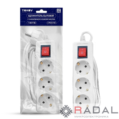 Удлинитель 3х7м с заземл. с выкл. 16А 3х1 TOKOV ELECTRIC TKE-C01-BU3-7-1-ZV