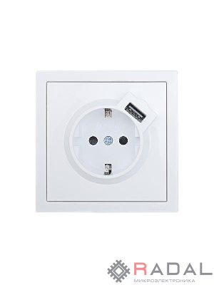 Розетка 1-мест. с/з+USB разъем ZIMA IP20 бел. LEZARD 704-0288-181