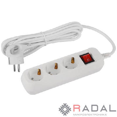 Удлинитель электрический UDL-16-330-ES Greenline 3 розетки с заземлением с выключателем 3м ПВС 3х1кв.мм Эра Б0065056