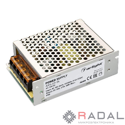 Блок питания ARS-60-24 24В 2.5А 60Вт IP20 сетка 2 года Arlight 026153