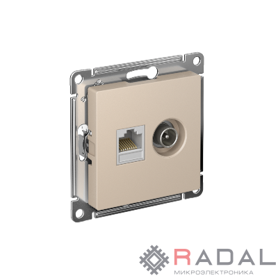 Розетка 2-м. AtlasDesign ТВ + компьютерная RJ45 кат. 5Е песочн. SE ATN001289