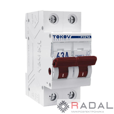 Выключатель нагрузки модульный 2П 63А TOKOV Electric TKE-PZ60-MDSI-2-63