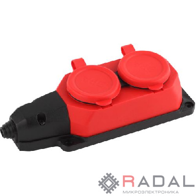 Колодка 2-м с заземл. 16А IP44 K-2e-RED-IP44 каучук красн. Эра Б0044551