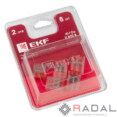 Клемма СМК 2273-242 (с пастой) 2 отверстия 0.5-2.5кв.мм блист. (уп.5шт) PROxima EKF plc-smk-2273-242b