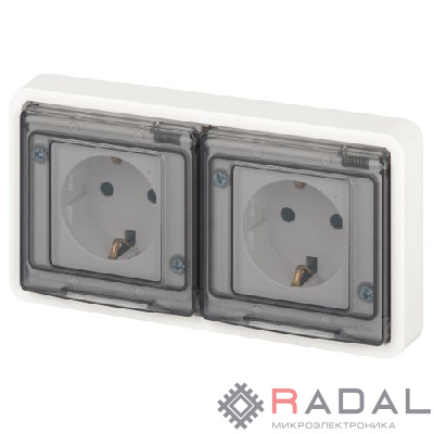 Розетка Эксперт 11-2523-01 2х2P+E гориз. IP55 16А-250В СУ бел. Эра Б0063276