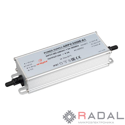 Блок питания ARPV-24200-A1 24В 8.3А 200Вт IP67 метал. 3 года Arlight 033092
