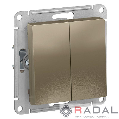 Выключатель 2-кл. AtlasDesign (сх. 2) 10А с самовозвратом механизм шампань SE ATN000517