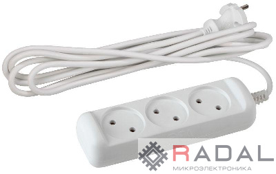 Удлинитель 3х1.5м без зазeмл. 10А IP20 U-3-1.5m ПВС 2х1 ЭРА Б0028354