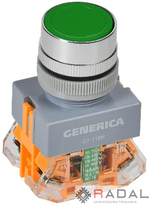 Кнопка D7-11BN d22мм 1НО+1НЗ зел. GENERICA BBT50-11BN-3-22-K06-G