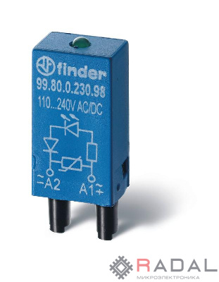 Модуль индикации и защиты LED + диод ( + A1) 6...24В DC зел. FINDER 9980902499