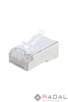 Разъем PLUG-8P8C-U-C6-SH-100 (8P8C) под витую пару кат. 6 (50/50микродюйм) экранир. универс. (для ож и мж кабеля) (уп.100шт) Hyperline 49358