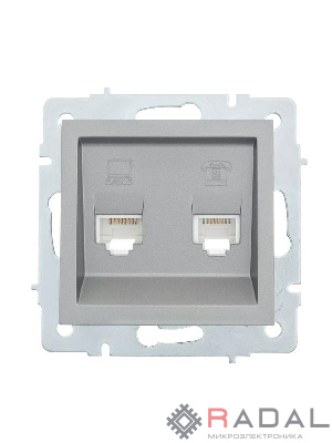 Розетка компьютерная + телефонная 2-м СП Vesna механизм платина LEZARD 742-3588-143