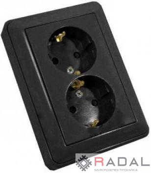 Розетка 2-м СП W59 защ. шторки с заземл. черн. бархат. SchE RS16-255-68