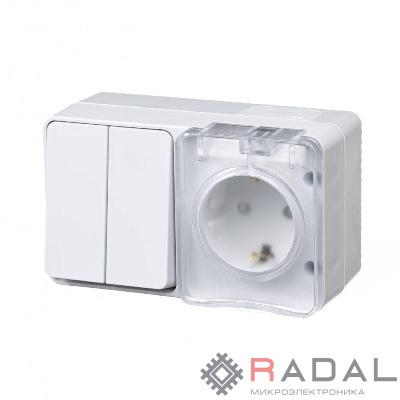 Блок ОП AtlasDesign Profi54 розетка 16А 250В с заземл. с защ. шторками + 2-кл. выключатель 10А бел. SchE ATN540174