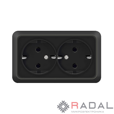 Розетка 2-м ОП Олимп 16А IP20 с заземл. черн. Universal 2216