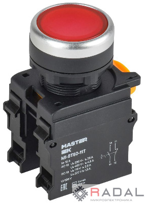 Кнопка d22мм 1НО+1НЗ MASTER с фиксацией красн. IEK MI-BT60-11T-3-21-K04