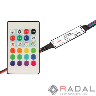Контроллер SMART-MINI-RGB-SET 12-24В 3х1.5А ПДУ 24 кнопки IR IP20 пластик Arlight 031594