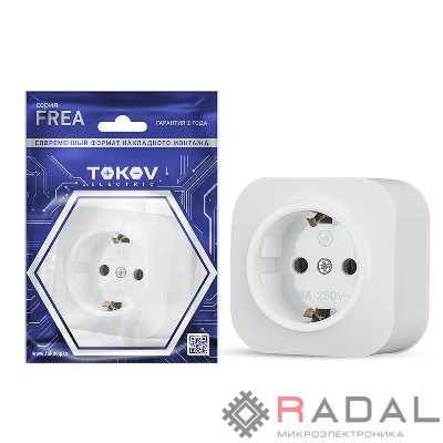 Розетка 1-м ОП Frea 16А IP20 250В с заземл. АБС-пластик бел. TOKOV ELECTRIC TKE-FR-R1Z-C01