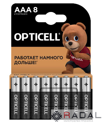 Элемент питания алкалиновый AAA/LR03 (блист. 8шт) Basic Opticell 5051009