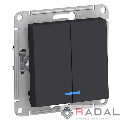 Механизм выключателя 2-кл. СП AtlasDesign 10А IP20 (сх. 5а) 10AX с подсветкой карбон SchE ATN001053