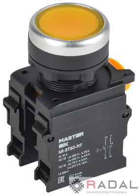 Кнопка d22мм 1НО+1НЗ MASTER с фиксацией желт. IEK MI-BT60-11T-3-21-K05