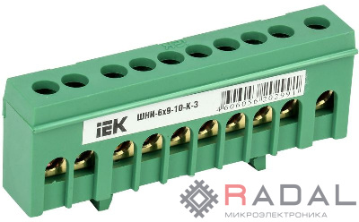 Шина PE "земля" в корп. изол. на DIN-рейку ШНИ-6х9-10-К-З ИЭК YNN10-69-10KD-K06