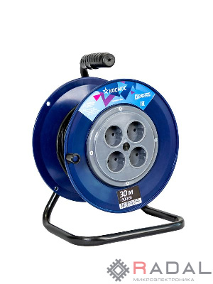 Удлинитель на катушке 4х30м 6А ПВС 2х0.75 Космос YKKsm30m-4g(6A)