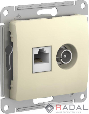 Розетка компьютерная + телевизионная 2-м Glossa RJ45 кат.5E + TV механизм беж. SchE GSL000289
