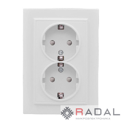 Розетка 2-м СП Минск 16А IP20 с заземл. защ. шторки бел. Basic EKF ERR16-128-100