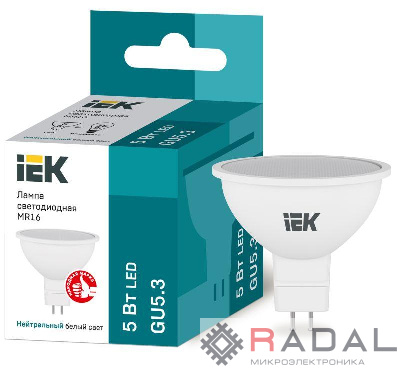 Лампа светодиодная ECO MR16 5Вт 4000К бел. GU5.3 450лм 230-240В IEK LLE-MR16-5-230-40-GU5