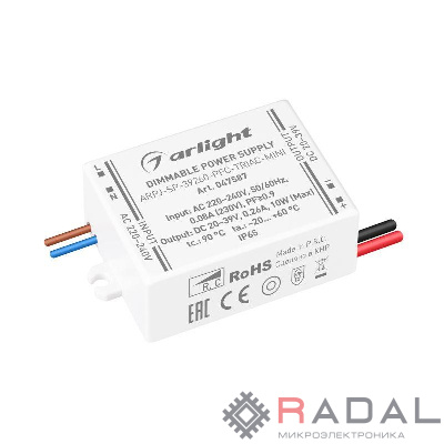 Блок питания ARPJ-SP-39260-PFC-TRIAC-MINI (10Вт 20-39В 260мА) IP65 пластик Arlight 047587
