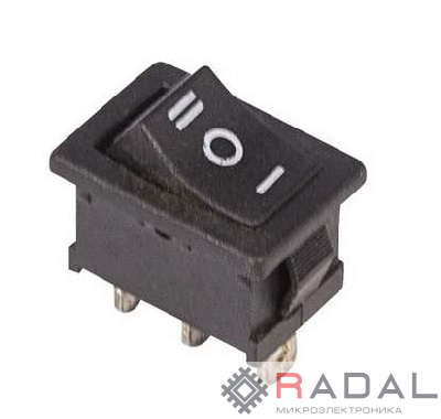 Выключатель клавишный 250В 6А (3с) ON-OFF-ON черн. с нейтралью Mini (RWB-205 SC-768) Rexant 36-2145