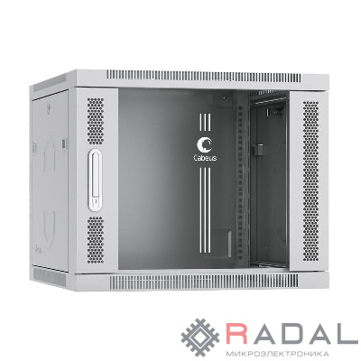 Шкаф телекоммуникационный настенный SH-05F-9U60/35 19дюйм 9U 600х350х501мм дверь стекло сер. (RAL 7035) Cabeus 7117c