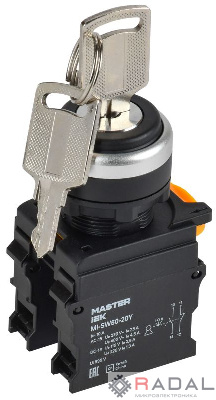 Переключатель 3 полож. 1НО+1НЗ с ключом черн. MASTER IEK MI-SW60-20Y-3-34-3-K02