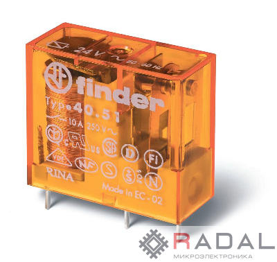 Реле электромагнитное SPDT U обмотки 230В AC 10А FINDER 405182300000