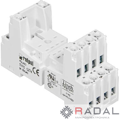 Цоколь GZT4 к реле R4 R4N Т-R4 на рейку DIN35 Relpol A8130-856050