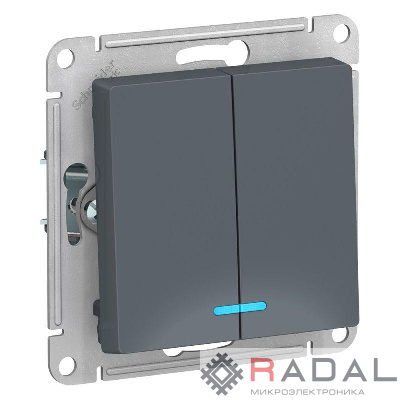 Механизм выключателя 2-кл. СП AtlasDesign 10А IP20 (сх. 5а) 10AX с подсветкой грифель SchE ATN000753