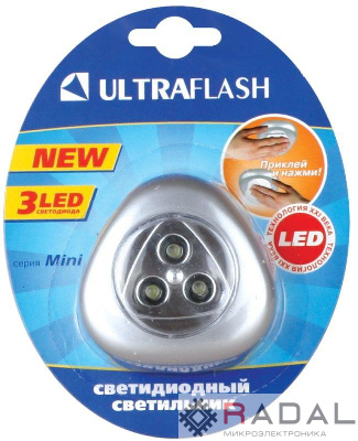 Фонарь-стикер LED 6244 (3LED; 3хR03 серебр.) Ultraflash 10478