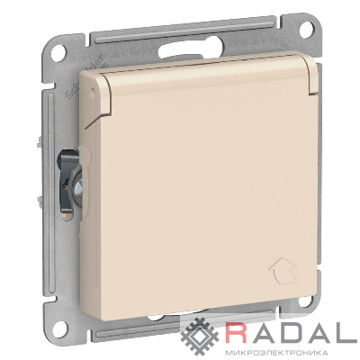 Механизм розетки 1-м СП AtlasDesign 16А IP20 с заземл. защ. шторки с крышкой беж. SchE ATN000246