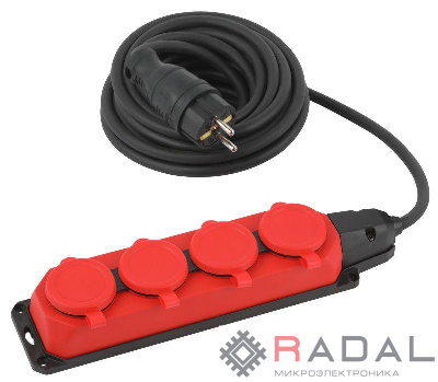 Удлинитель силовой UK-4e-3x1.5-5m-IP44(KG) с заземлением 4 розетки каучук 5м КГ 3х1.5кв.мм IP44 Эра Б0057585