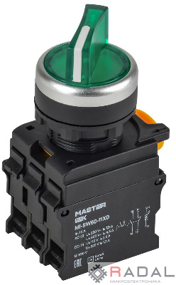 Переключатель 2 полож. 1НО+1НЗ с подсветкой зел. MASTER IEK MI-SW60-11XD-3-14-2-K06