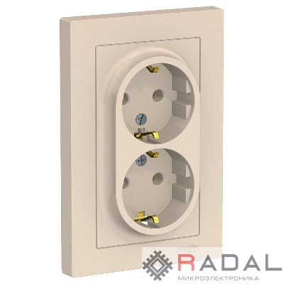 Розетка 2-м СП AtlasDesign 16А IP20 с заземл. в сборе беж. SchE ATN000224