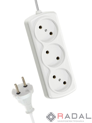 Удлинитель 3х3м 6А IP20 ШВВП 2х0.75 Космос YKsm3m-3g(6A)E