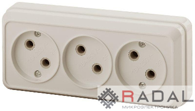 Розетка 3-м ОП Quadro 2-205-02 16А IP20 250В 3х2P сл. кость Intro Б0053813