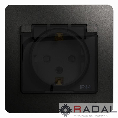 Розетка 1-м СП 1мод. Glossa 16А IP44 с заземл. защ. шторки с крышкой в сборе антрацит SchE GSL000748