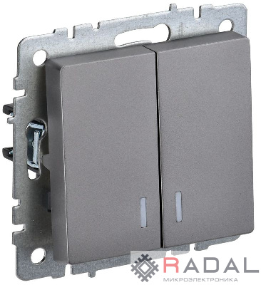 Выключатель 2-кл. СП BRITE ВС10-2-1-БрС 10А с инд. сталь IEK BR-V20-1-10-K46